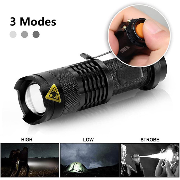 Portable Q5 Zoomable Water Proof Customized Mini Tactical Flashlight Torch Light, Small Flash Light Led Flashlights With Clip