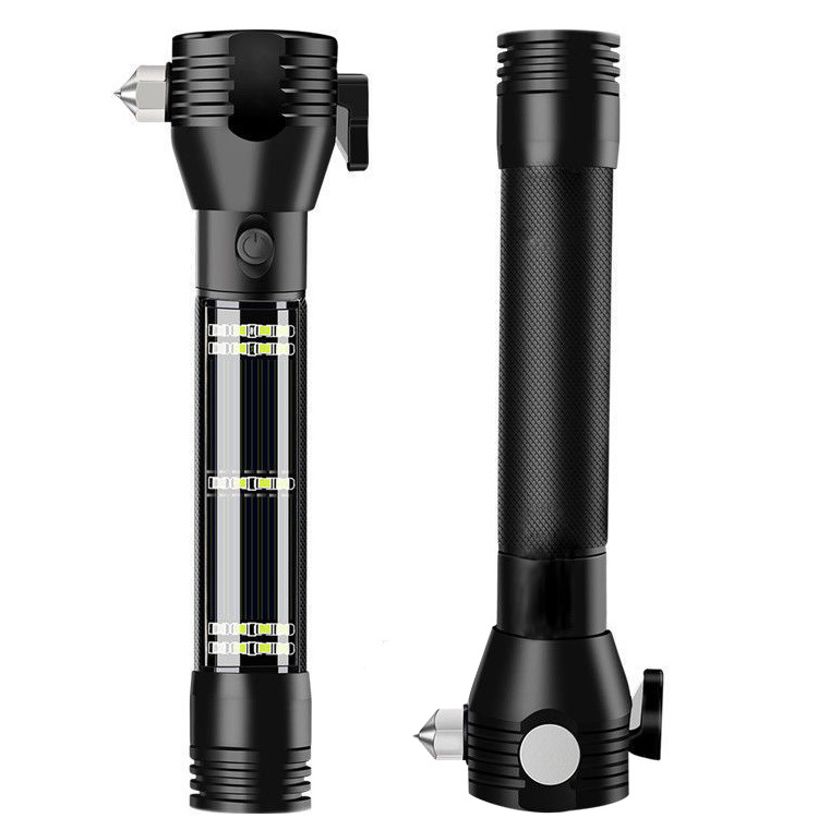 Multifunctional Self-defense Rechargeable Safety Hammer Power Bank Camping Security Solar Powered led flashlights Torches