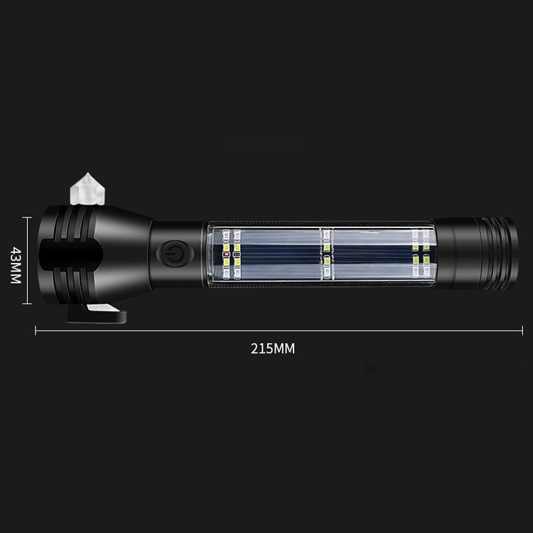 Powerful Solar Charging Multi-function Waterproof Self-defense Led Torch Lampe Torche Emergency Hammer Tactical Flashlights