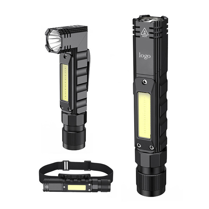 Outdoor 2 IN 1 Rechargeable Side COB EDC Pocket EDC Flashlight Adjustable Magnetic Base Red Emergency Light LED Headlamp