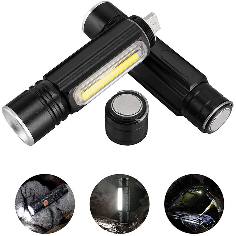 Portable Tactical Aluminum Zoomable Magnet T6 COB Work light Torches USB Rechargeable Led Mini Keychain Flashlights