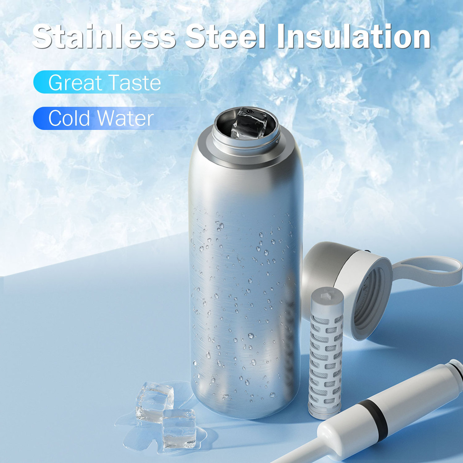 Portable Stainless Steel Water Bottle with Tap Water Filter