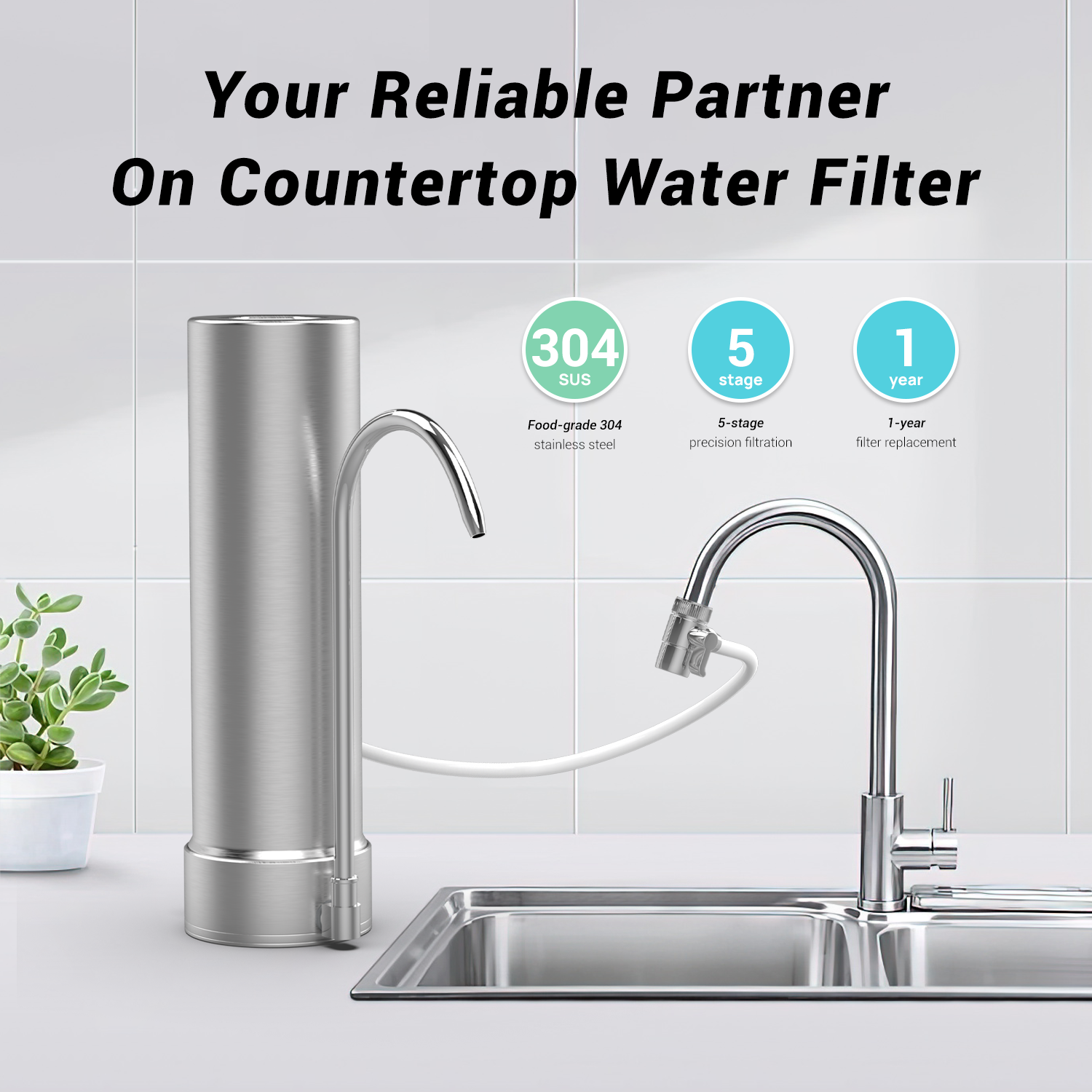 PP, Carbon, scale inhibition Stainless Steel Countertop water Filter