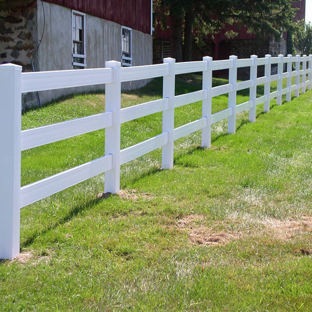 White Color Three Rails Style  Ranch Fence Horse Vinyl Fence