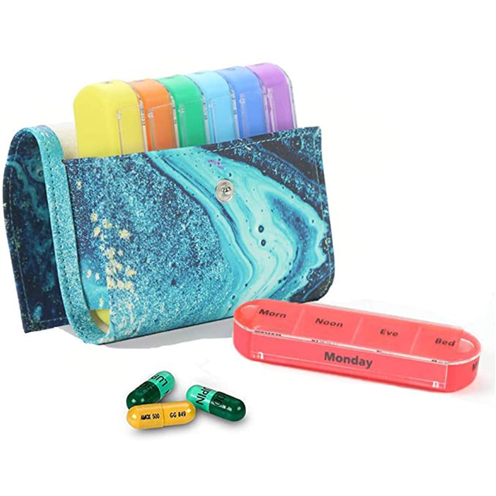 Newest Weekly Travel Pill Organizer Medication Wallet Pill Box Reminders Pill Container Dispenser Case for 4 Times A Day 7 Days