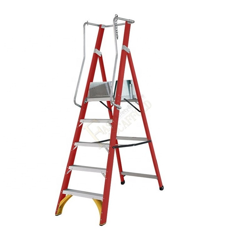 Mobile Portable Manufacturers China Insulated Handrail Fiberglass EN131 Platform FRP Ladder