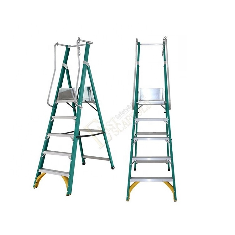 Mobile Portable Manufacturers China Insulated Handrail Fiberglass EN131 Platform FRP Ladder