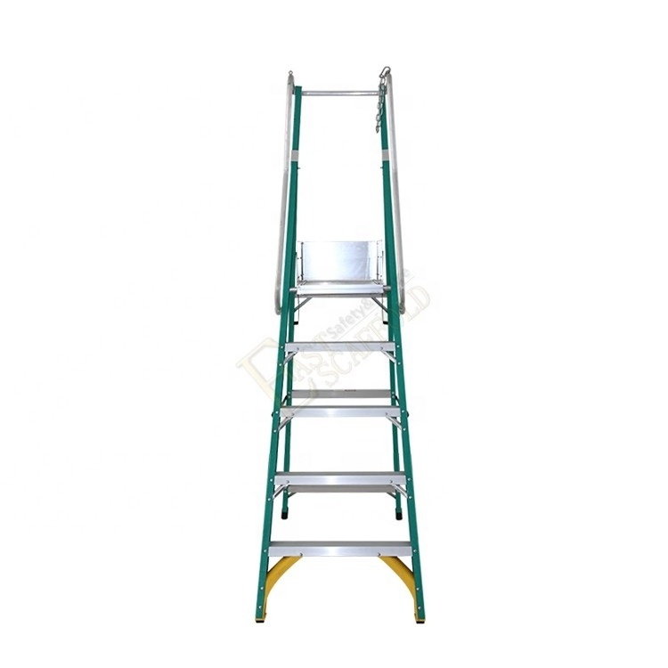 Mobile Portable Manufacturers China Insulated Handrail Fiberglass EN131 Platform FRP Ladder