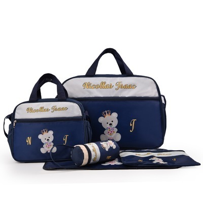 Fashion Printed Polyester Mommy Bear Bag Five Piece Set Multifunctional Large Capacity Single Shoulder Mummy Baby Diaper Bag Set