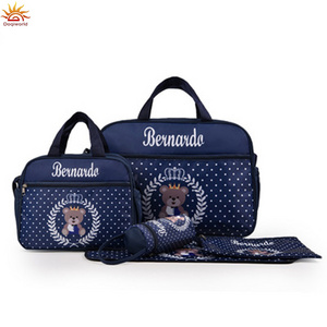 Fashion Printed Polyester Mommy Bear Bag Five Piece Set Multifunctional Large Capacity Single Shoulder Mummy Baby Diaper Bag Set