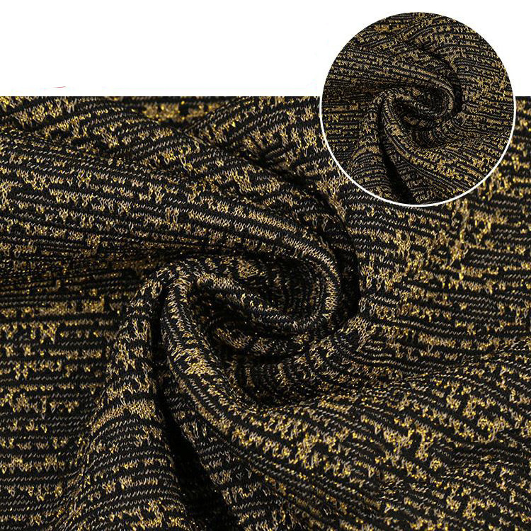 Knitted silver gold metallic yarn fancy stretch gold stripe lurex knit spandex jacquard fabric