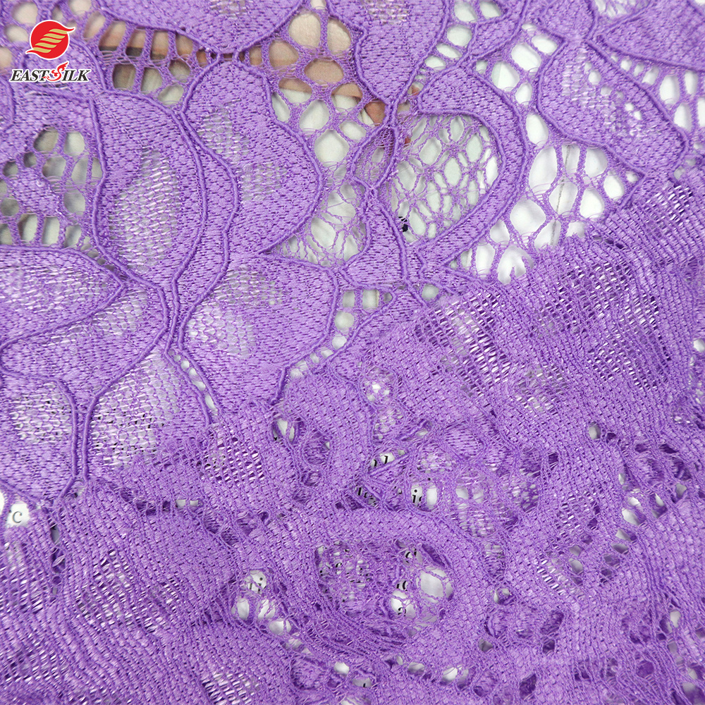 Wholesale jersey knitted soft tulle nylon spandex mesh lace embroidery fabric for woman dress