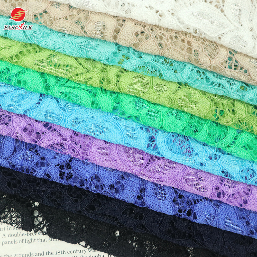 Wholesale jersey knitted soft tulle nylon spandex mesh lace embroidery fabric for woman dress