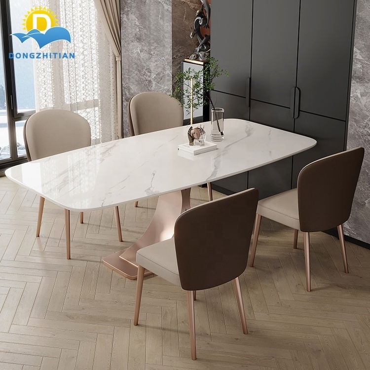 European Design Modern Stainless Steel Base Dining Table Foshan Dining Room Furniture Extending Square Dining Table Set 6 Chairs