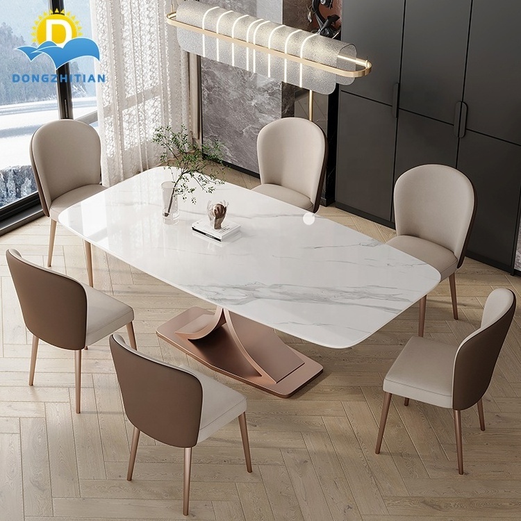 European Design Modern Stainless Steel Base Dining Table Foshan Dining Room Furniture Extending Square Dining Table Set 6 Chairs