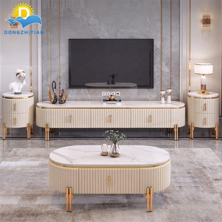 Nordic simple design modern tv stands Italian luxury stone marbre tv stand and coffee table set