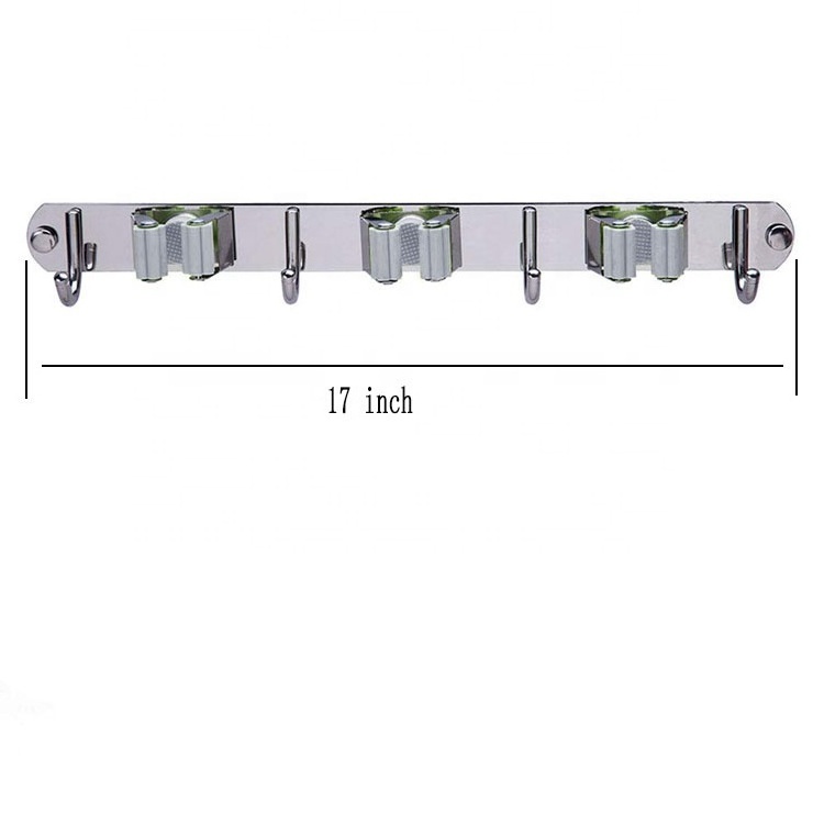 Upgraded 3 Racks 4 Hooks Stainless Steel Hanging Wall Mount Hanger Storage Tools Mop Broom Holder