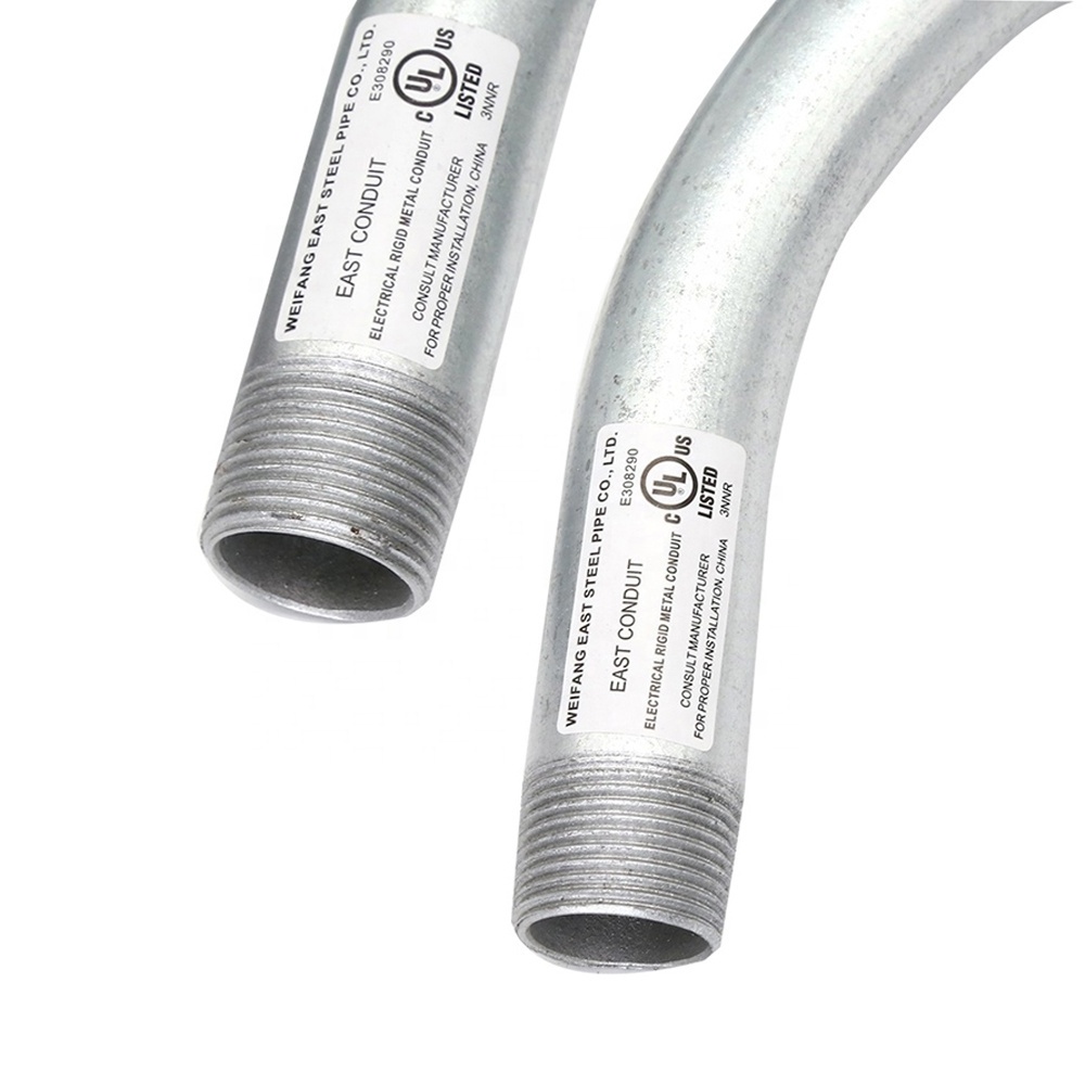 High strength rigid steel pipe bends ul6 conduit elbows with smooth interior surface for wiring works