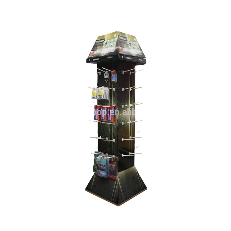 Promotional fancy custom floor cardboard paper hook display stand