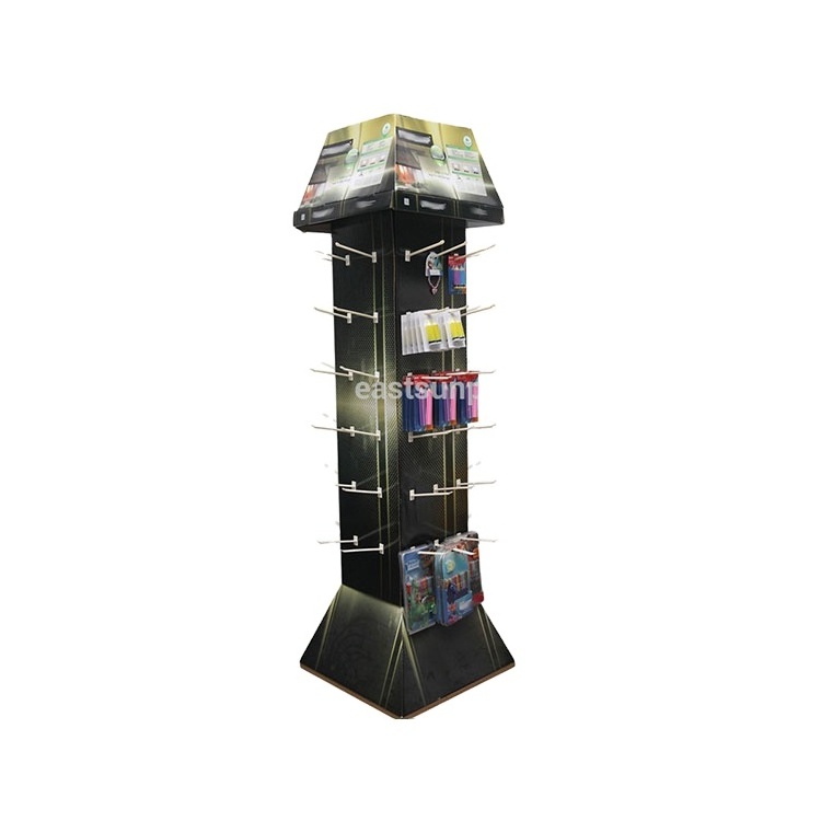 Promotional fancy custom floor cardboard paper hook display stand