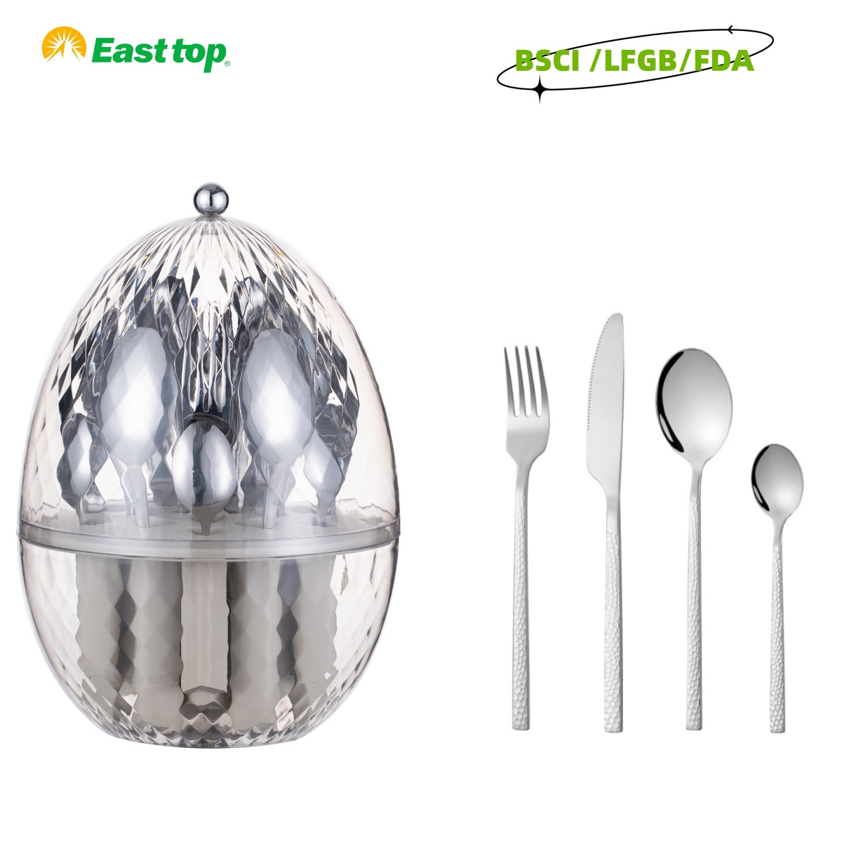 BSCI Factory luxury high quality New design silverware stainless steel 18/10 flatware 24 pcs egg cutlery set with holder