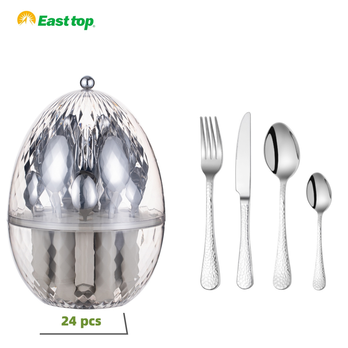 BSCI Factory luxury high quality New design silverware stainless steel 18/10 flatware 24 pcs egg cutlery set with holder