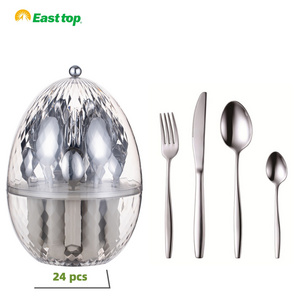 BSCI Factory luxury high quality New design silverware stainless steel 18/10 flatware 24 pcs egg cutlery set with holder