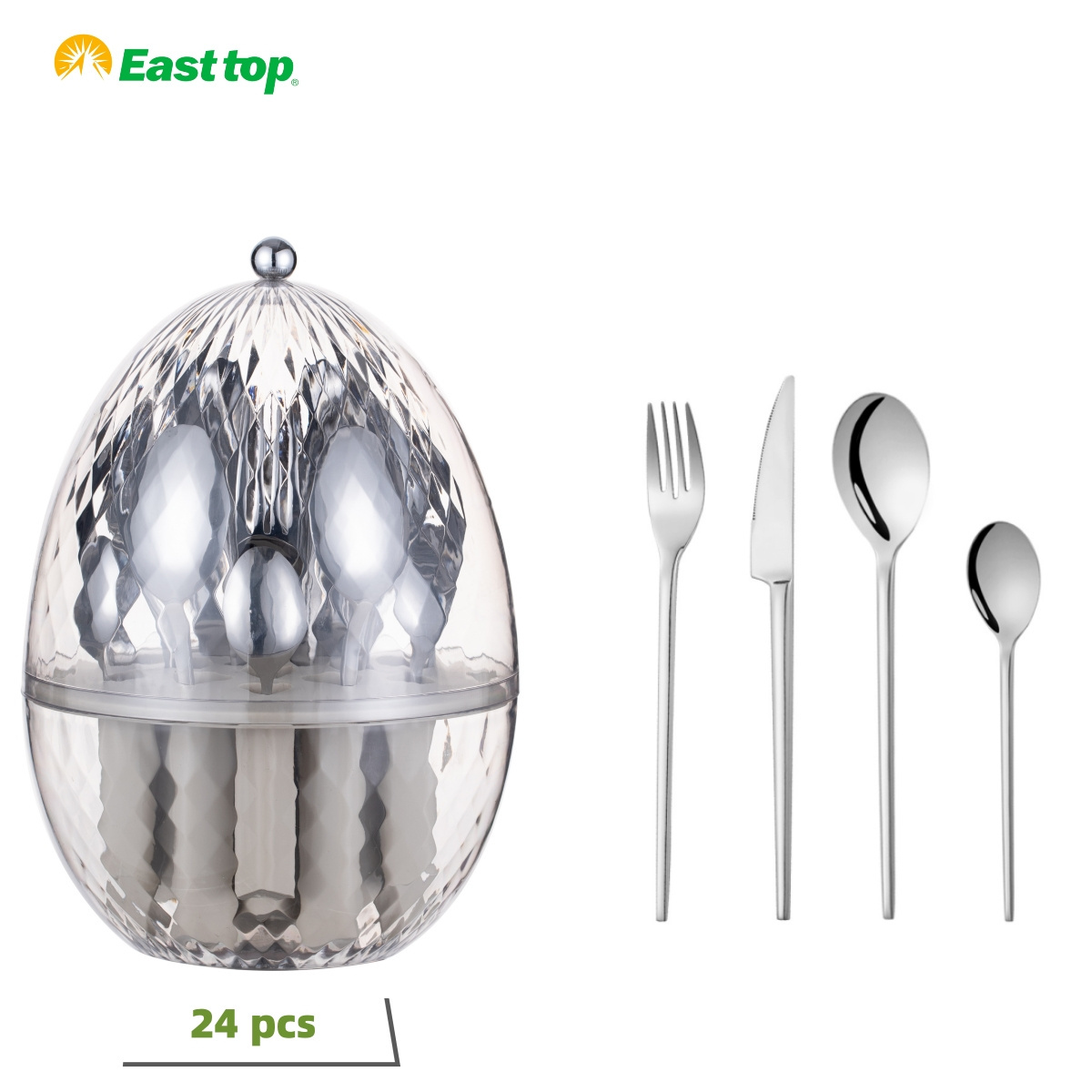 BSCI Factory luxury high quality New design silverware stainless steel 18/10 flatware 24 pcs egg cutlery set with holder