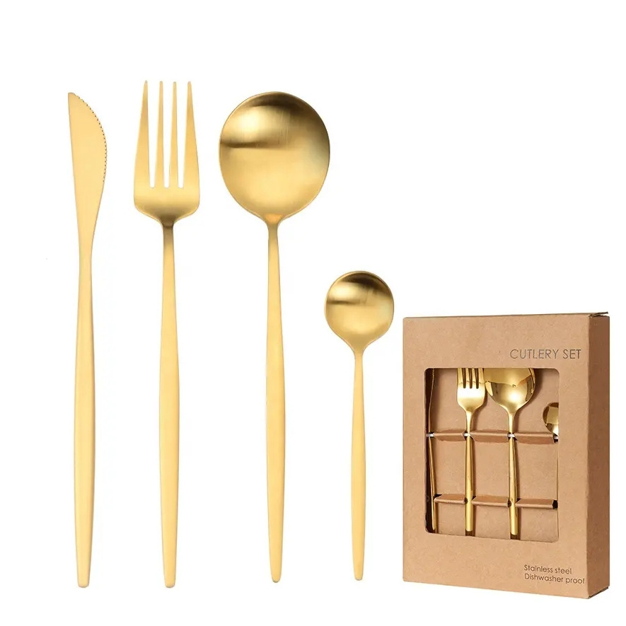 Portugal Gold Plated Flatware Bulk Spoons Forks and Knife Stainless Steel Gold Portugal wedding Cutlery Set