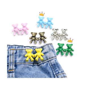 Cute Bear Shape Adjustable  Pants Waist Retracting Buttons Waist Buckle Retractable Nailfree Pant Clothing Metal Button Sewing