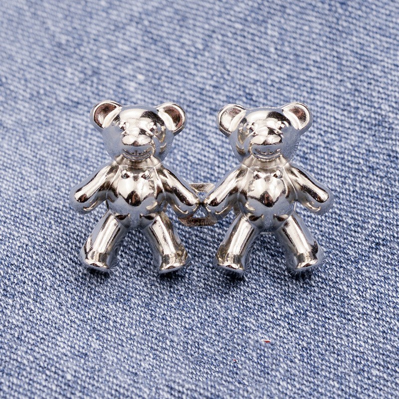 Cute Bear Shape Adjustable  Pants Waist Retracting Buttons Waist Buckle Retractable Nailfree Pant Clothing Metal Button Sewing