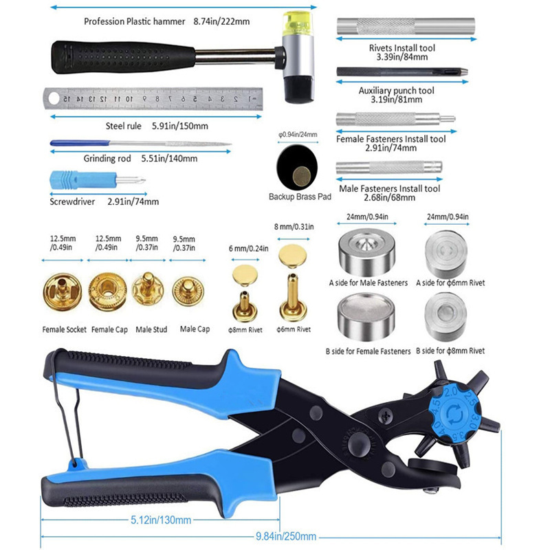 High Quality 340 Sets Snap Fastener Rivets With Leather Hole Punch Tool Combination Set Metal Button Kit