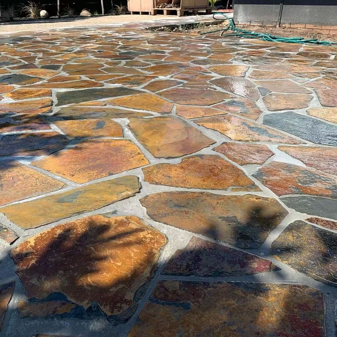 Natural Multicolor slate flagstone paving tiles for patio, garden and courtyard