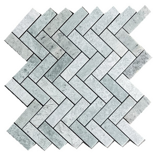 Light Green Marble Stone Mosaic Tiles Herringbone Pattern For Interior Wall Cladding Bathroom Kitchen