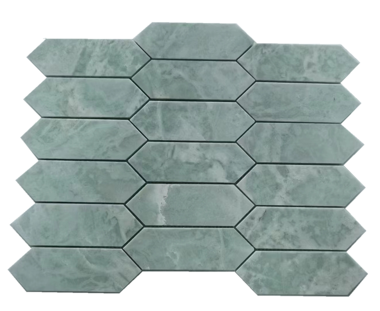 Natural Polished Waterjet  Light Green Marble With Chips In Fan Shape Leaf Pattern Stone Mosaic Tiles Customized