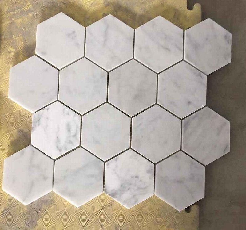 Honed Carrara White Marble Hexagon White Marble Mosaic Pattern