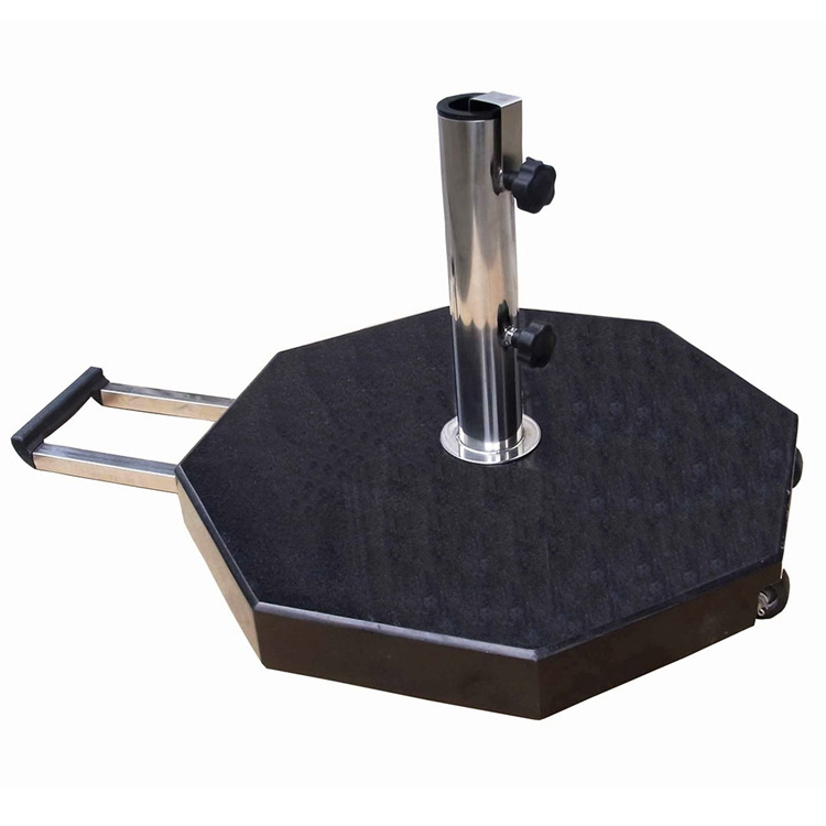 Polished dyed black stone square granite  garden parasol umbrella base with Stainless Steel Stand