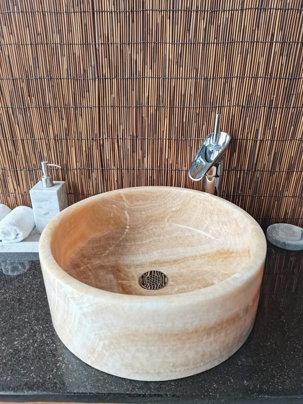 Customized Hand Carved Round Pink Marble  Sink For Bathroom Washing Basin