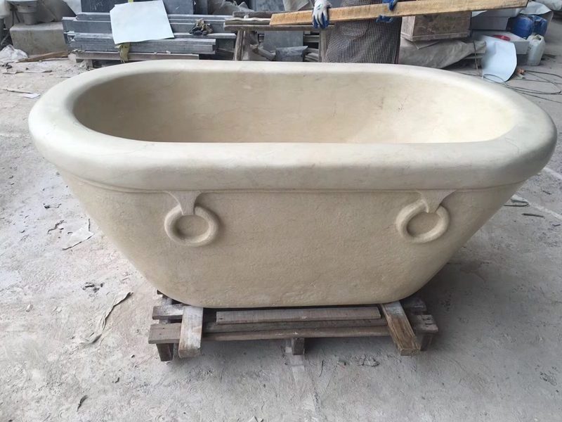 Customized freestanding stone bath Marfil Cream Beige marble bathtub for hotel bathroom