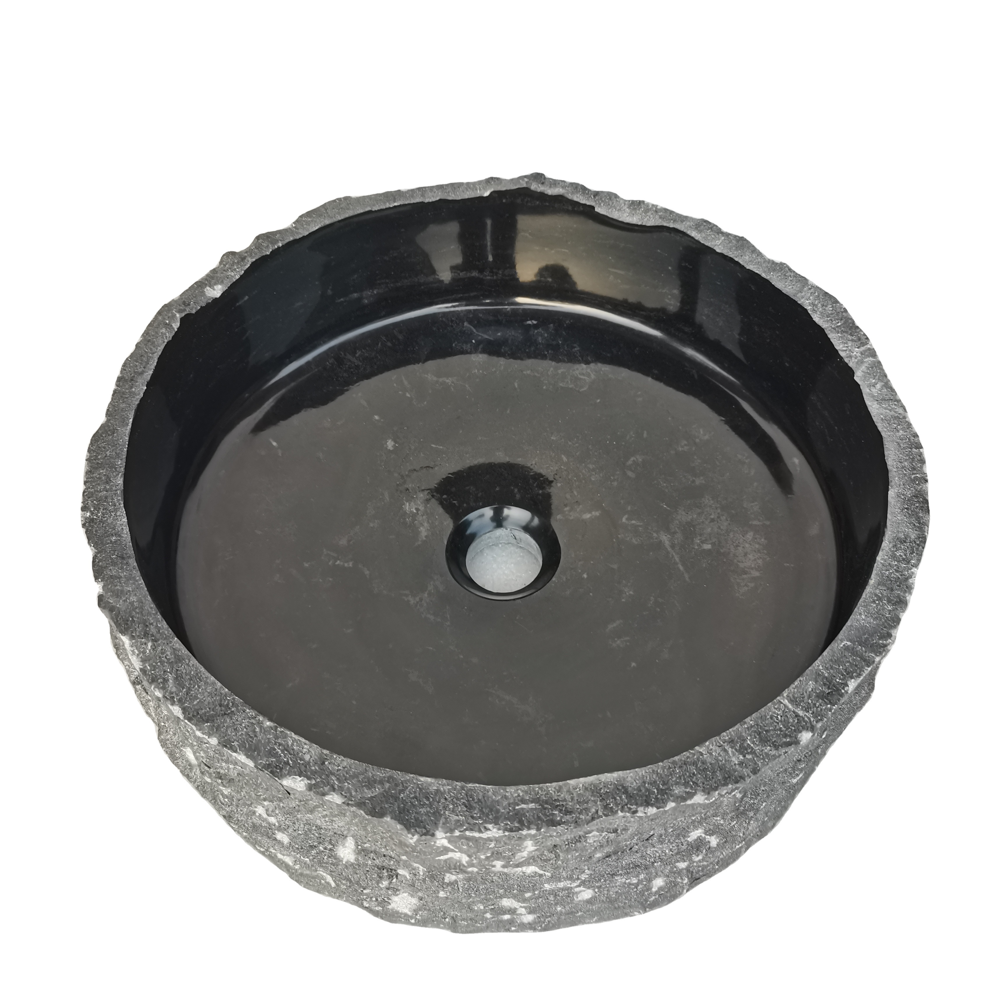 Black limestone polished round with pop up drain bathroom vessel sink