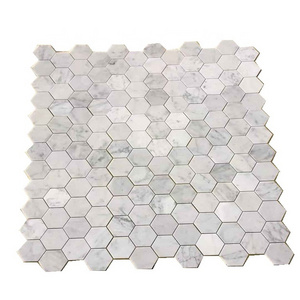 Honed Carrara White Marble Hexagon White Marble Mosaic Pattern