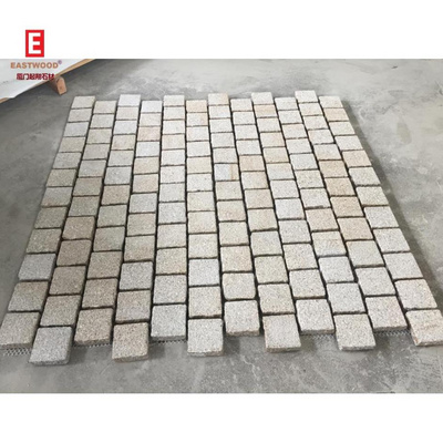 Natural Cube Stone Pavers Yellow Granite Cobble Stone For Driveway Paving