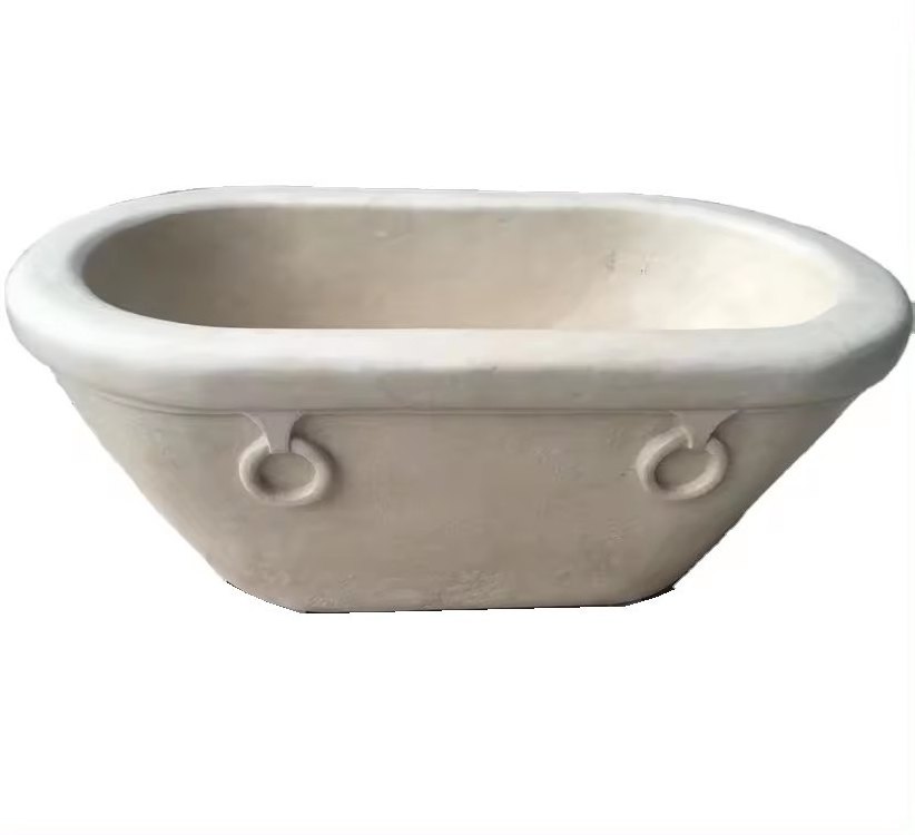 Customized freestanding stone bath Marfil Cream Beige marble bathtub for hotel bathroom