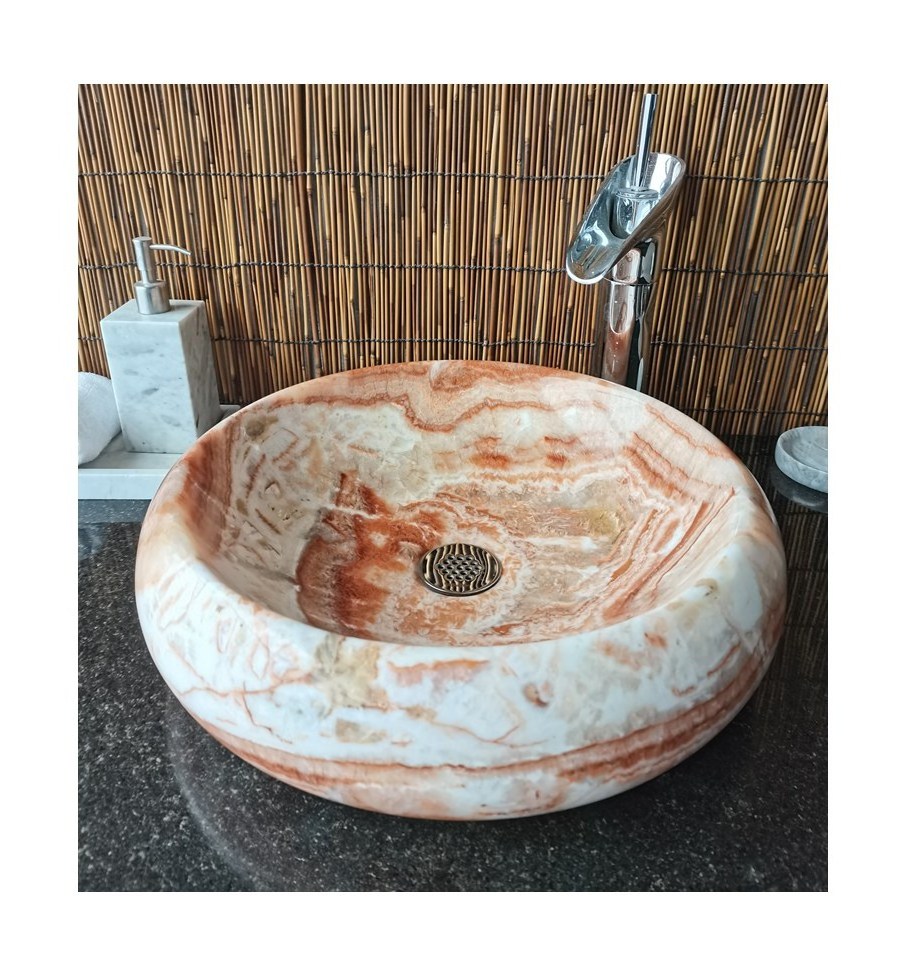 Customized Hand Carved Round Pink Marble  Sink For Bathroom Washing Basin