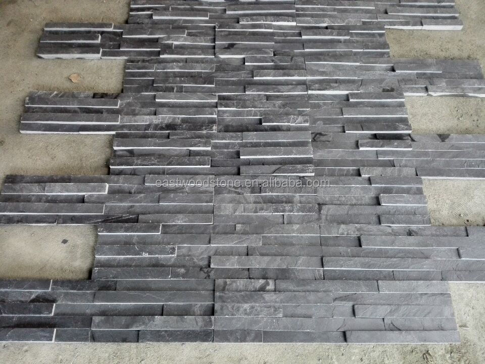 natural split black slate stacked stone wall cladding tiles