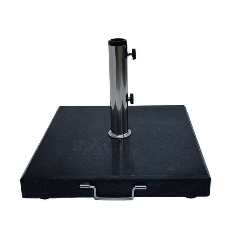 Polished dyed black stone square granite  garden parasol umbrella base with Stainless Steel Stand