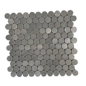 Black Volcanic Basalt Stone  Penny Round Honed Mosaic Tile For Wall And Floors