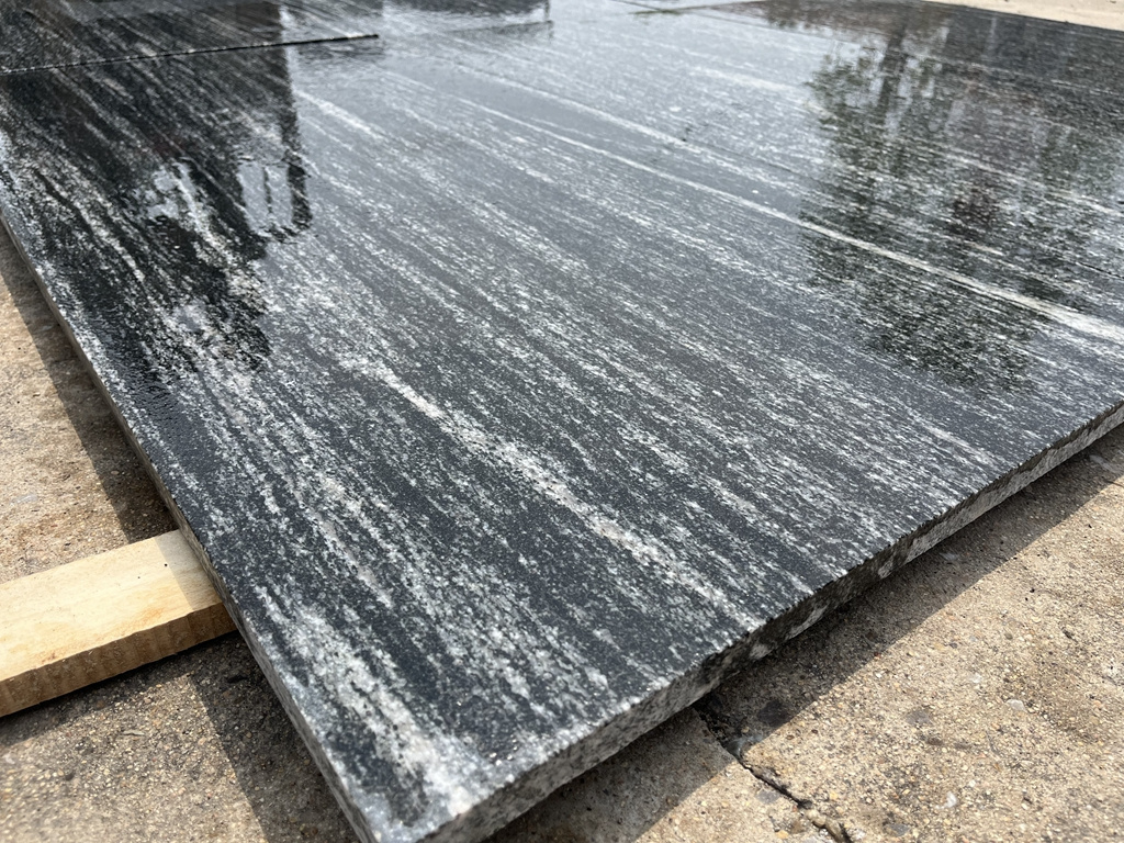 Natural Fantasy Black Dark Grey Straight Wooden Vein Wood Grain Landscape Grey Nero Santiago Granite Slabs Tiles