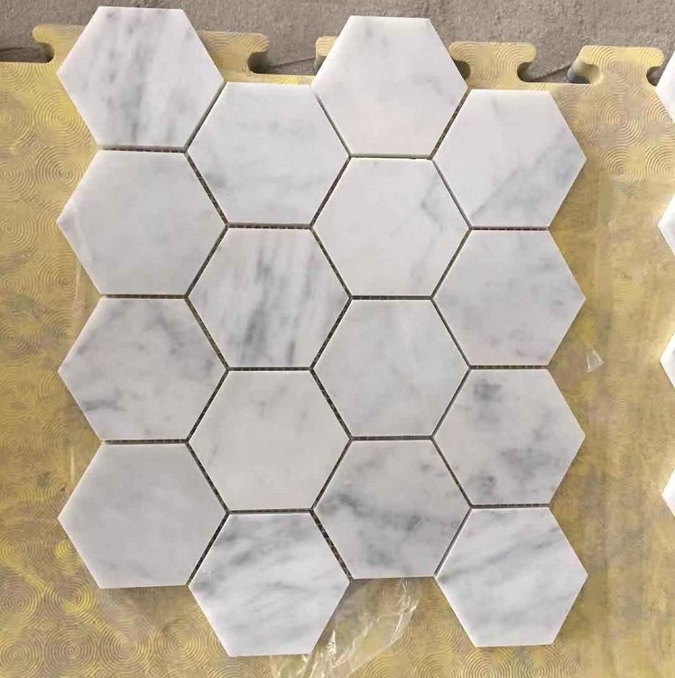 Honed Carrara White Marble Hexagon White Marble Mosaic Pattern