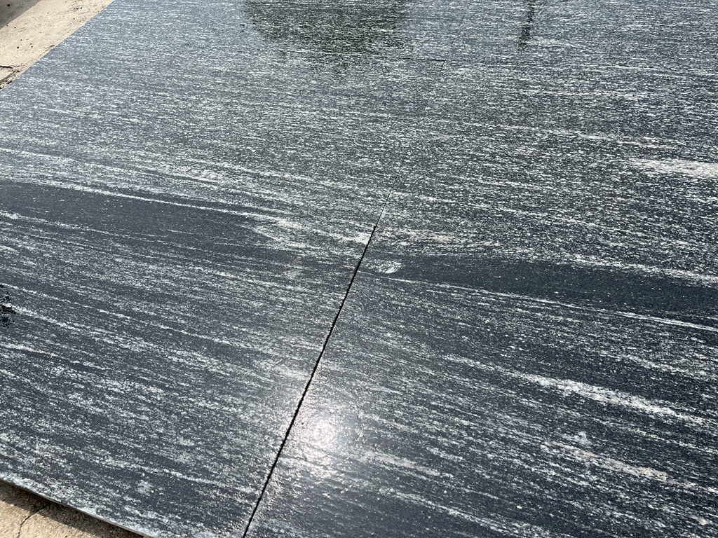 Natural Fantasy Black Dark Grey Straight Wooden Vein Wood Grain Landscape Grey Nero Santiago Granite Slabs Tiles